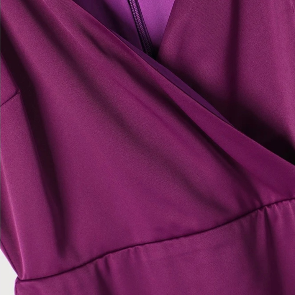 Purple satin asymmetrical mini dress - Picture 6 of 11